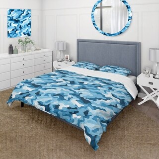 Designart "Blue Camouflage Skies" modern bedding covert set with 2 ...
